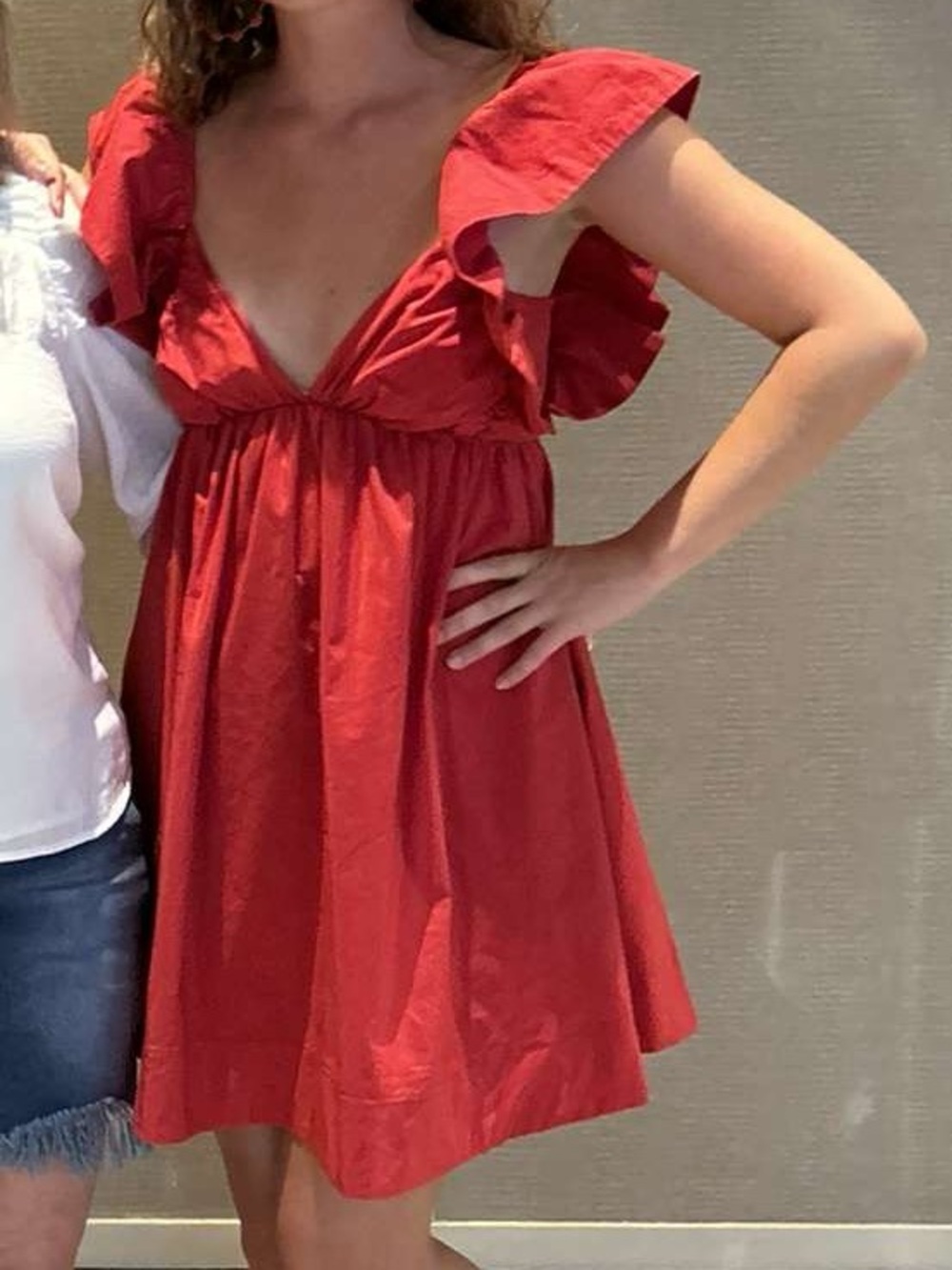Bold Red Ruffle V-Neck Mini Dress - Picture 3 of 3